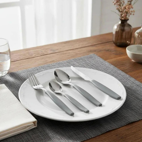 Imagem JOGO DE TALHERES 16PCS INOX CABO PLASTICO CINZA VI