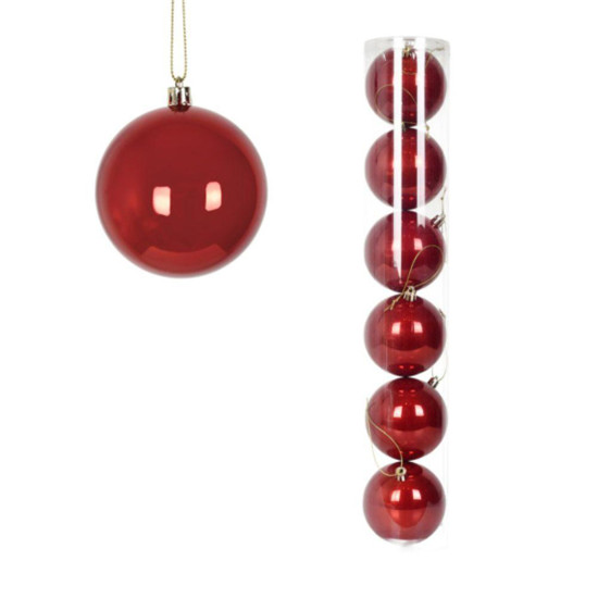 Imagem BOLA NATALINA METALIZADA JOGO COM 6 UNIDADES TUBO / 8CM VERMELHO