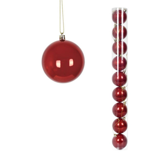 Imagem BOLA NATALINA PEROLADA JOGO COM 9 UNIDADES / TUBO 6CM VERMELHO