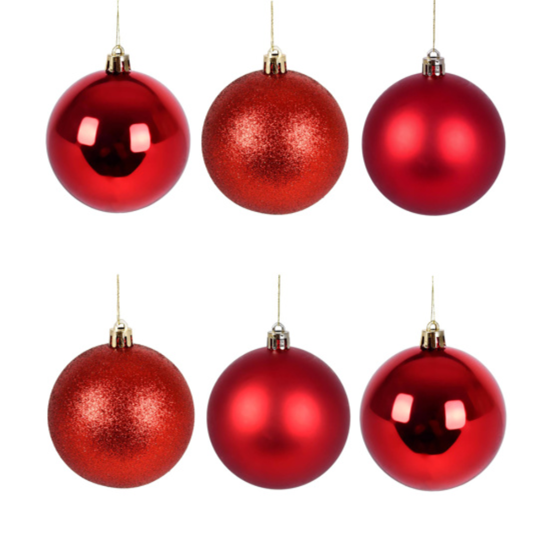 Imagem BOLA NATALINA DECORATIVA VERMELHA 8CM EM PVC 6 PEÇAS - GRILLO