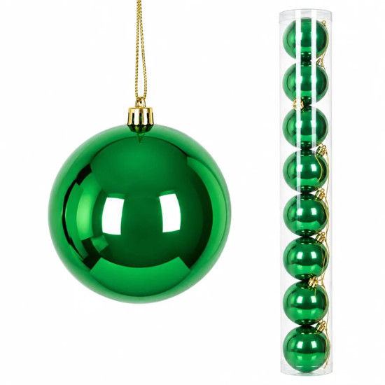 Imagem BOLA NATALINA METALIZADA JOGO COM 9 UNIDADES / TUBO 6CM VERDE