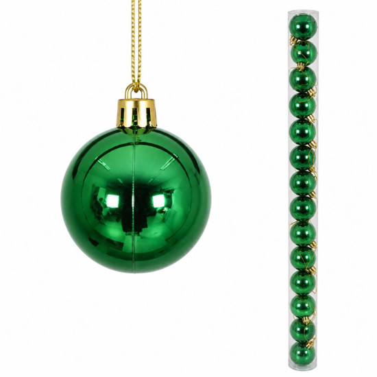 Imagem BOLA NATALINA METALIZADA JOGO COM 15 UNIDADES / TUBO 4CM VERDE