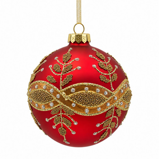 Imagem BOLA DECORADA VIDRO 8CM VERMELHO DOURADO