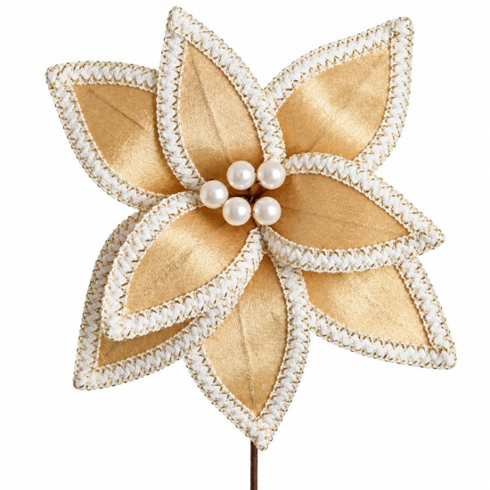 Imagem HASTE POINSETIA VELUDO D 28CM DOURADO