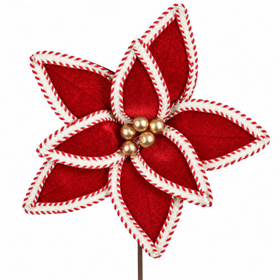 Imagem HASTE POINSETIA VELUDO D 28CM VERMELHO BRANCO
