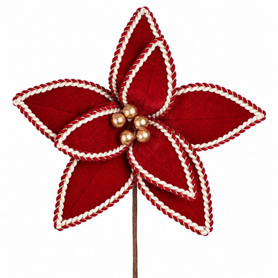 Imagem HASTE POINSETIA VELUDO D 28CM VERMELHO