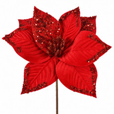 Imagem de HASTE POINSETIA VELUDO D26CM VERMELHO BEGE - Grillo Ltda