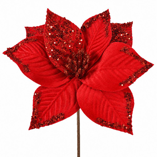 Imagem HASTE POINSETIA VELUDO D26CM VERMELHO BEGE