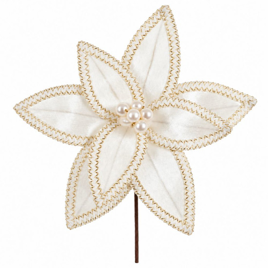 Imagem HASTE POINSETIA VELUDO D 28CM OFF WHITE