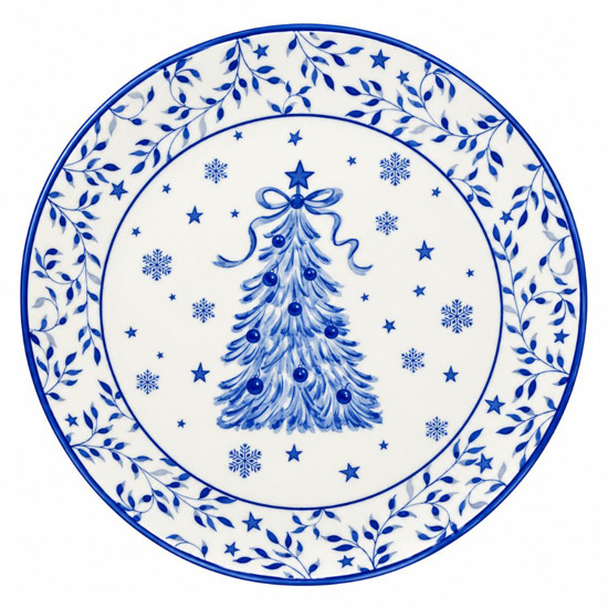 Imagem PRATO COM ARVORE DE NATAL AZULE BRANCO 20CM COM 1 UNIDADE