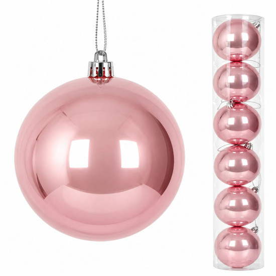 Imagem BOLA NATALINA PEROLADA JOGO COM 6 UNIDADES / TUBO 10CM ROSA CLARO